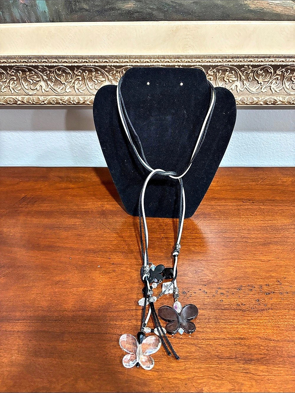 Art craft Layered Pendant Necklace in Black Butterflies & Clear Beads Price 10.0